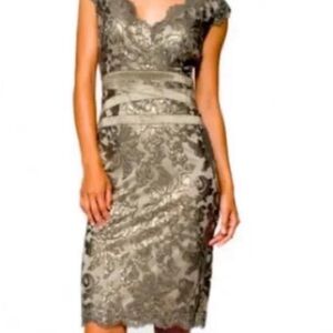 Tadashi Shoji Olive Green/Bronze Sequin Dress